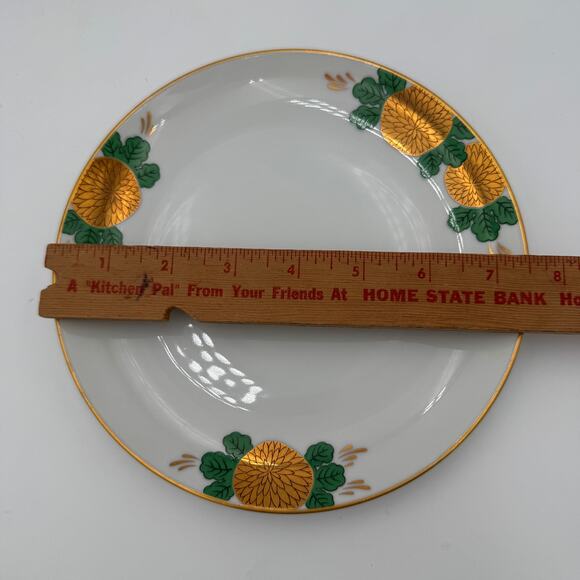 Fitz and Floyd Dessert Plates Gold Flowers with Green Leaves & Gold Trim Set/6 - Picture 6 of 12